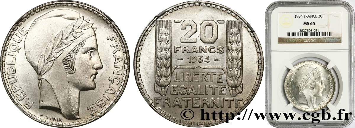 20 francs Turin 1934  F.400/6 FDC65 PCGS