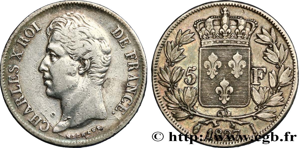 5 francs Charles X, 2e type 1827 Limoges F.311/6 TB+ 
