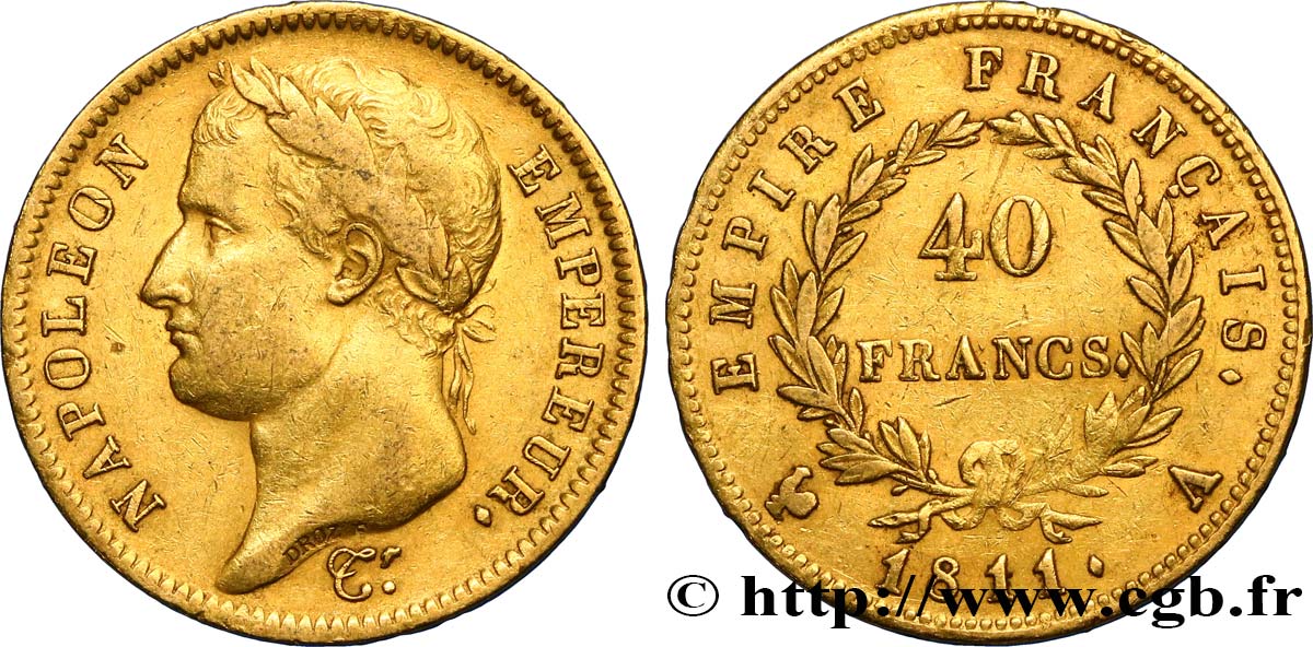 40 francs or Napoléon tête laurée, Empire français 1811 Paris F.541/6 MB35 