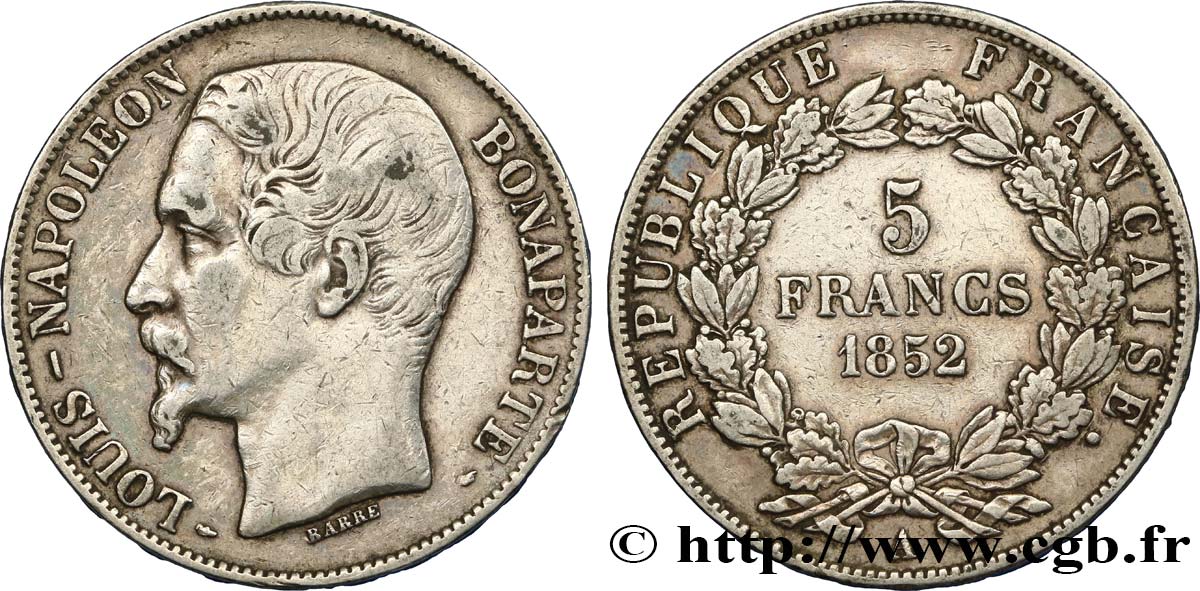 5 francs Louis-Napoléon, 1er type 1852 Paris F.329/1 VF35