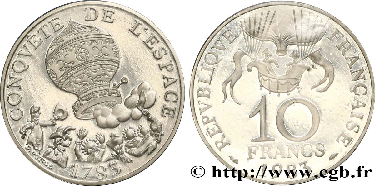 Piéfort argent 10 francs Conquête de l’Espace 1983 Pessac F.367/2P FDC 