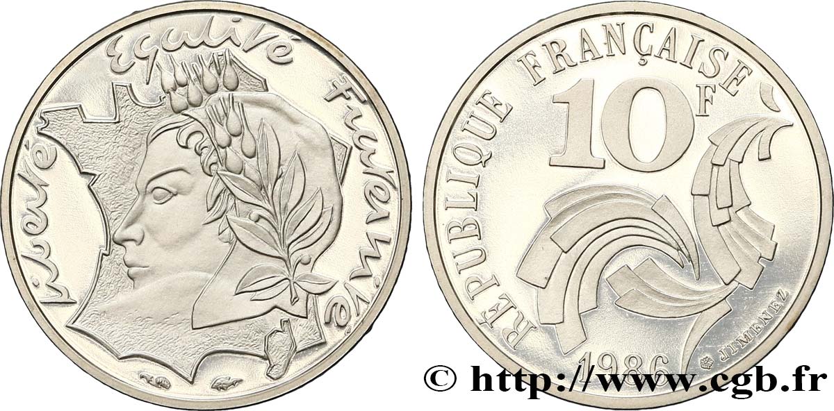 Piéfort argent de 10 francs Jimenez, Belle Epreuve 1986  F.373/2P MS 