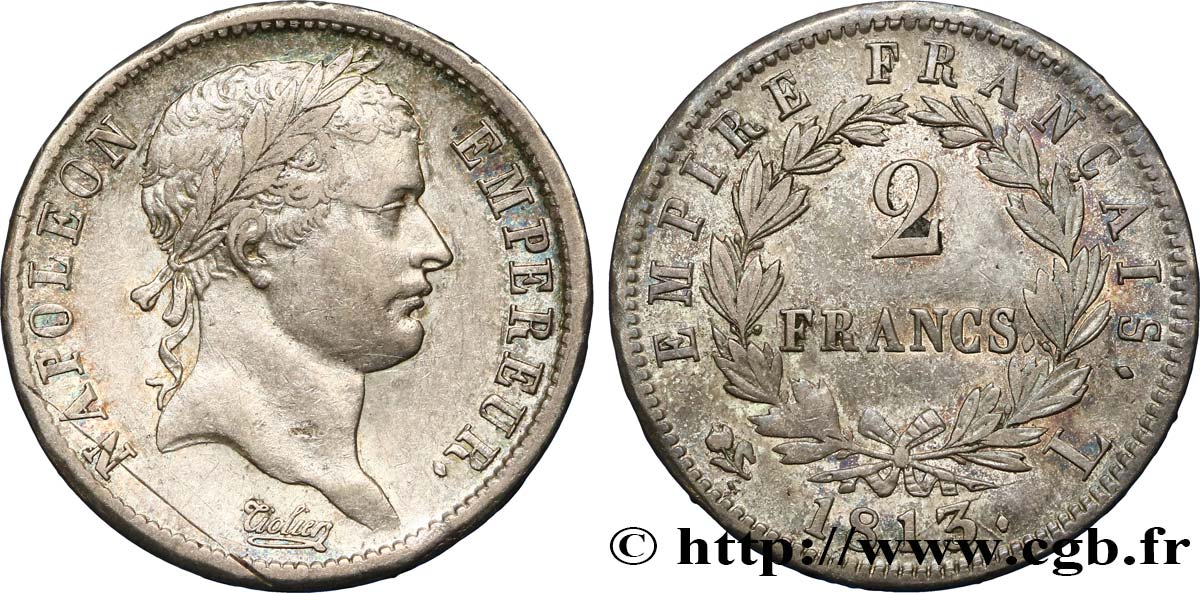 2 francs Napoléon Ier tête laurée, Empire français 1813 Bayonne F.255/59 XF45 