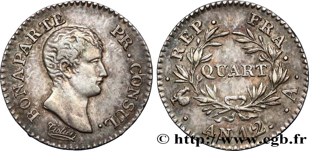 Quart (de franc) Bonaparte Premier Consul 1804 Paris F.157/1 SUP55 