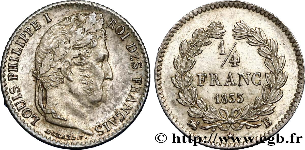 1/4 franc Louis-Philippe 1833 Rouen F.166/31 AU55 