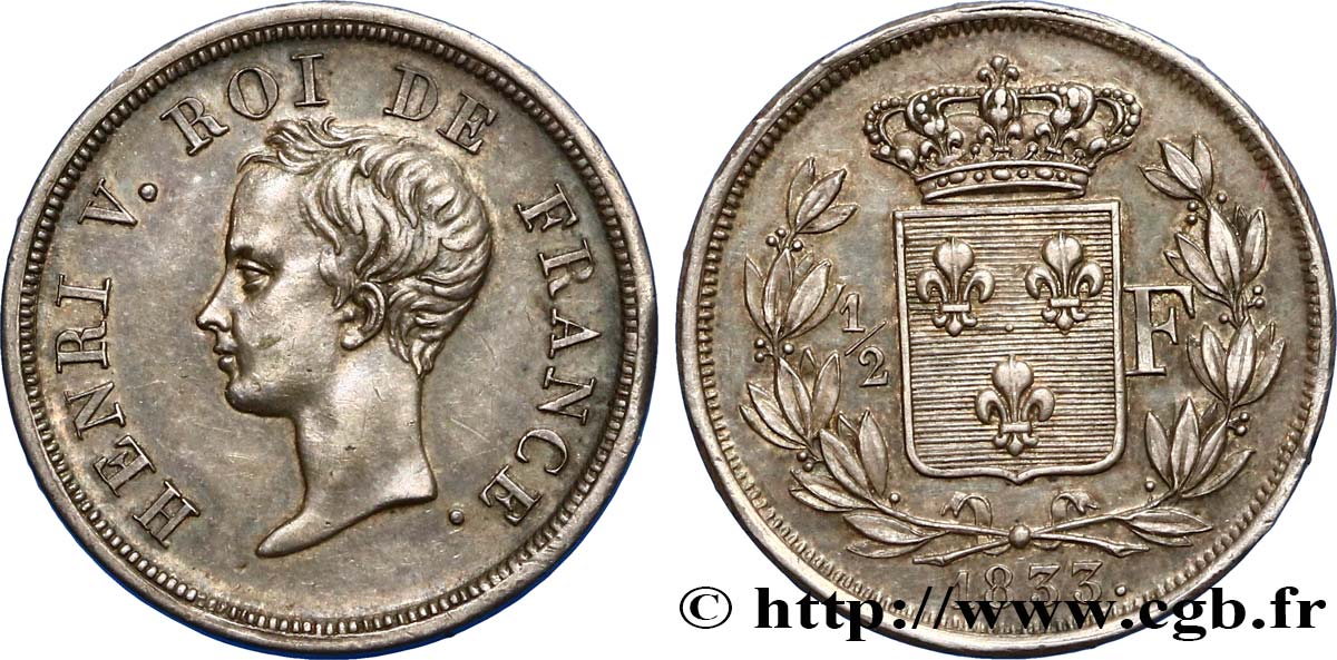 1/2 franc, buste juvénile 1833  VG.2713  SUP58 
