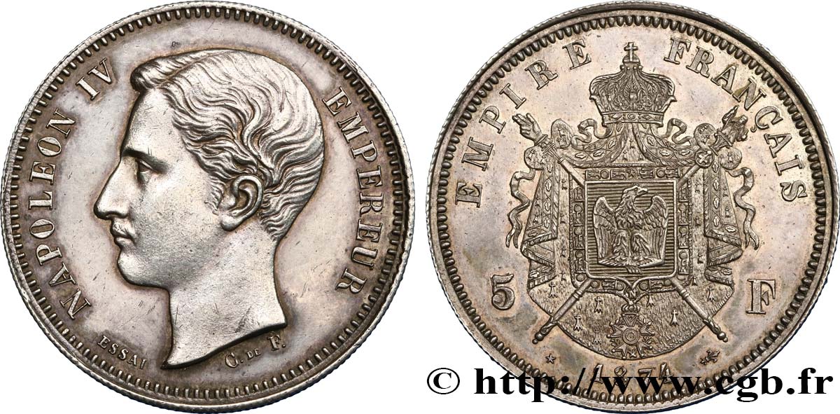 Essai de 5 francs en argent 1874 Bruxelles VG.3760  MS60 