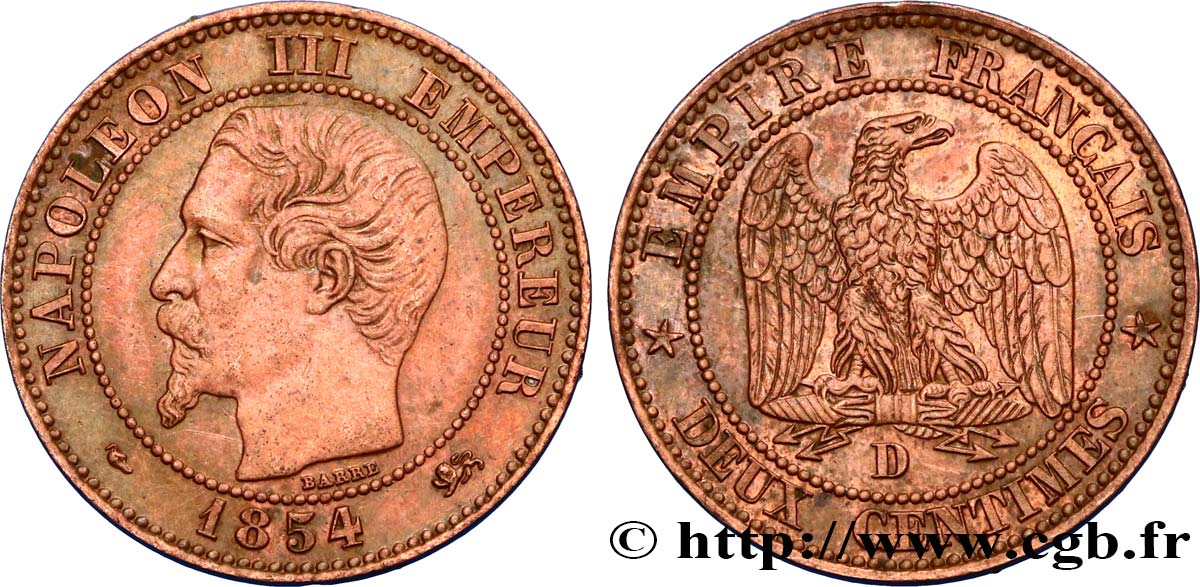 Deux centimes Napoléon III, tête nue 1854 Lyon F.107/12 BB48 