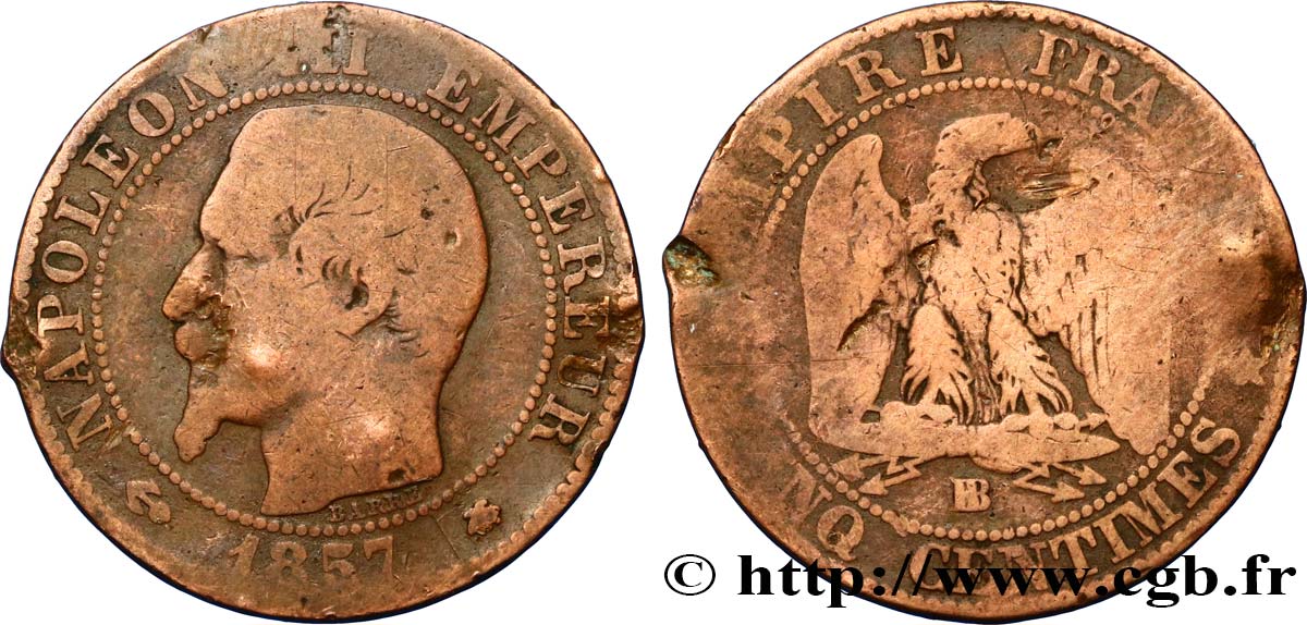 Cinq centimes Napoléon III, tête nue 1857 Strasbourg F.116/39 G6 