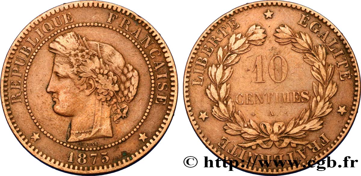 10 centimes Cérès 1875 Paris F.135/14 TB25 