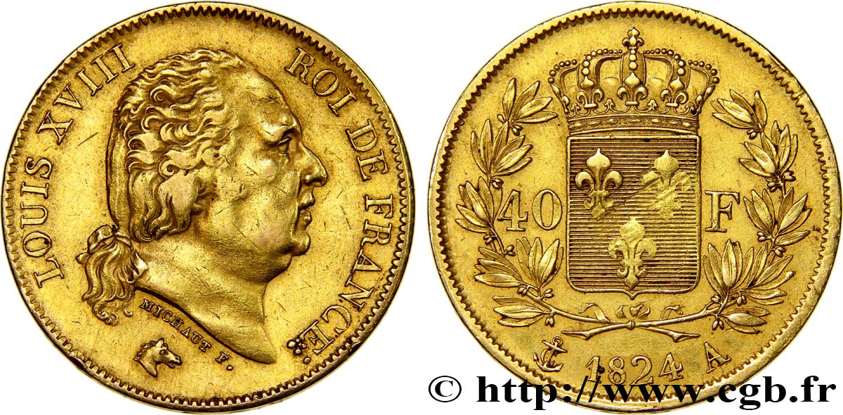 40 francs or Louis XVIII 1824 Paris F.542/15 TTB40 