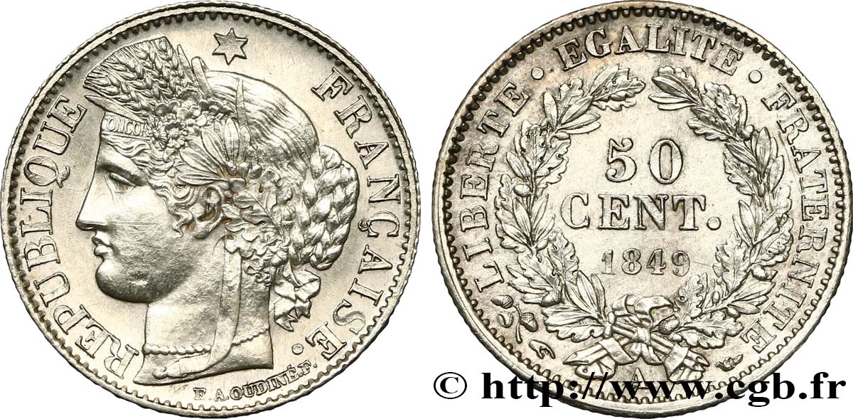 50 centimes Cérès, IIe République 1849 Paris F.184/1 SPL58 