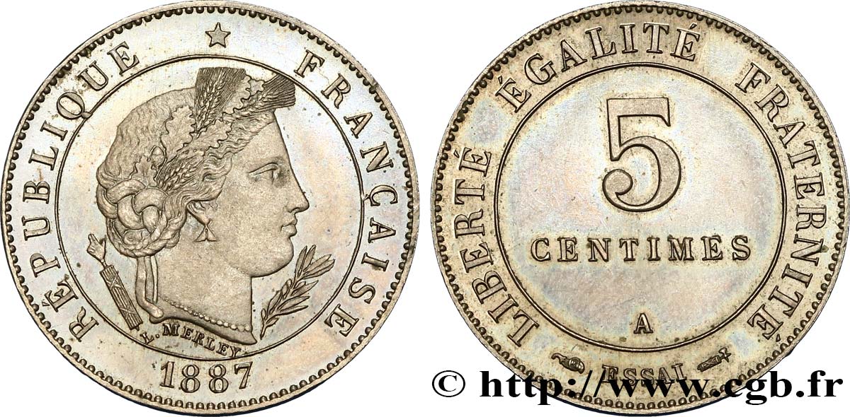 Essai de 5 centimes Merley type II 1887 Paris GEM.13 6 fST64 
