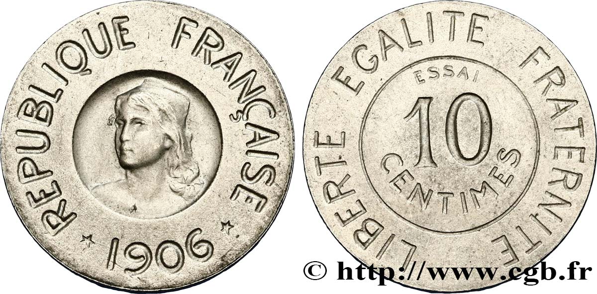 Essai de 10 centimes Rude en nickel, avec étoiles 1906 Paris GEM.35 4 var. EBC60 