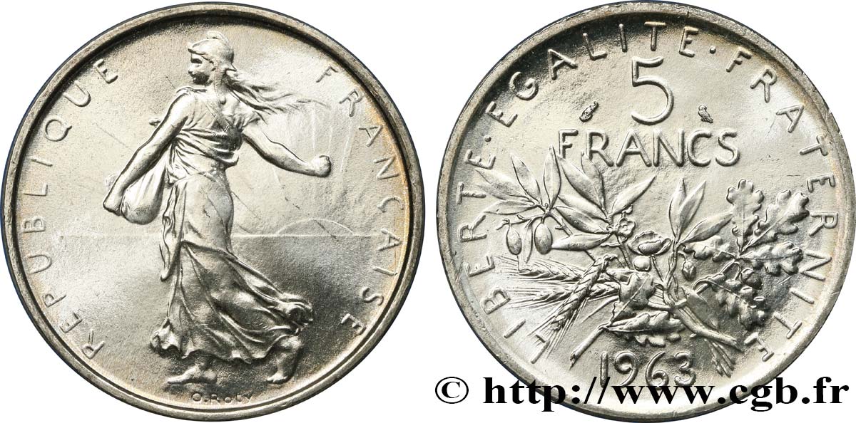 5 francs Semeuse, argent 1963 Paris F.340/7 MS65 