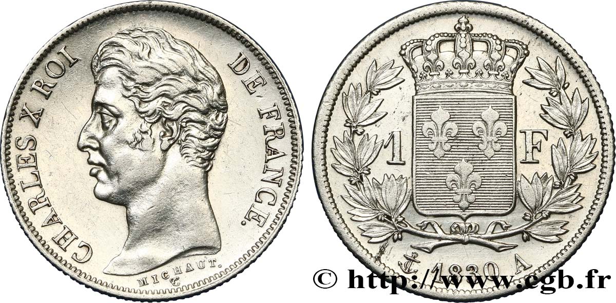 1 franc Charles X, tranche cannelée 1830 Paris F.208/1 TTB53 