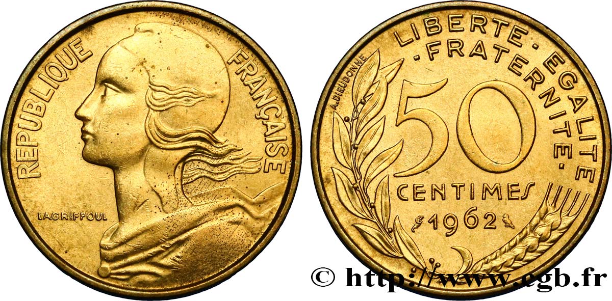 50 centimes Marianne, col à trois plis 1962 Paris F.197/2 EBC55 