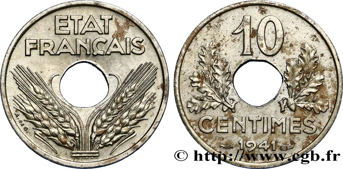 Essai en fer de 10 centimes, État français, grand module 1941  GEM.44 7 SUP60 