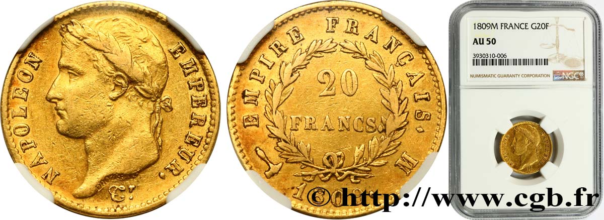 20 francs or Napoléon, tête laurée, Empire français 1809 Toulouse F.516/5 TTB50 NGC