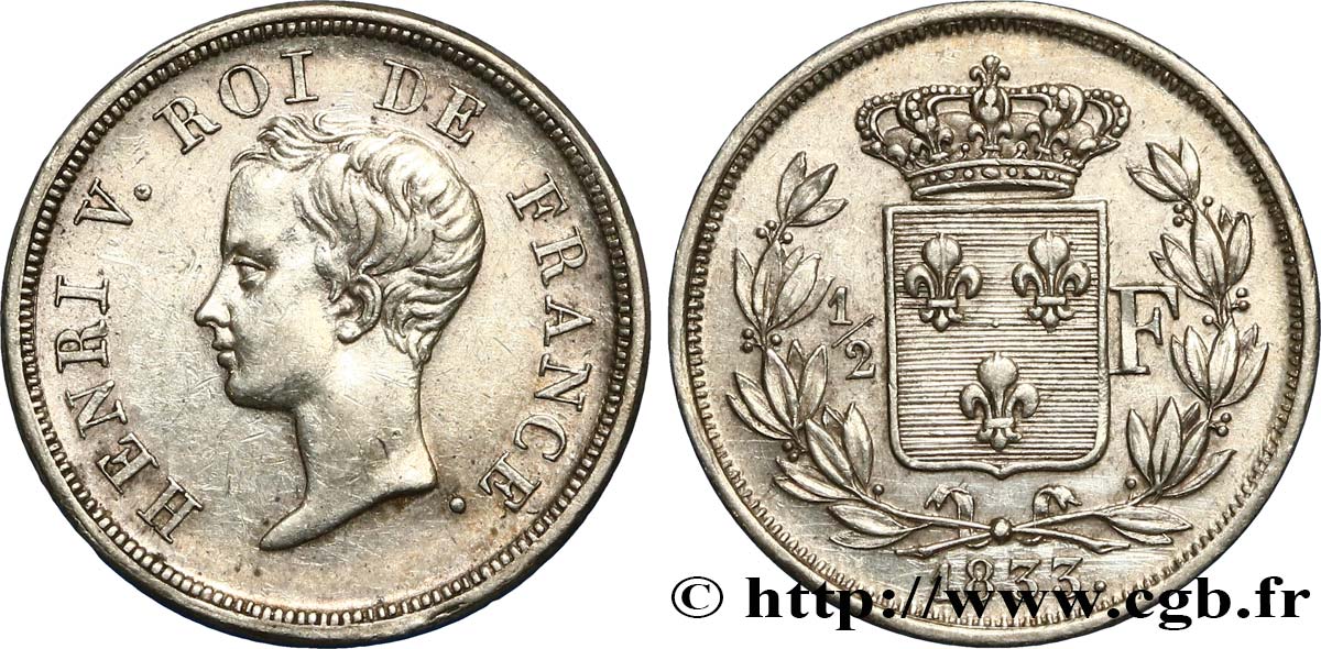1/2 franc, buste juvénile 1833  VG.2713  AU55 
