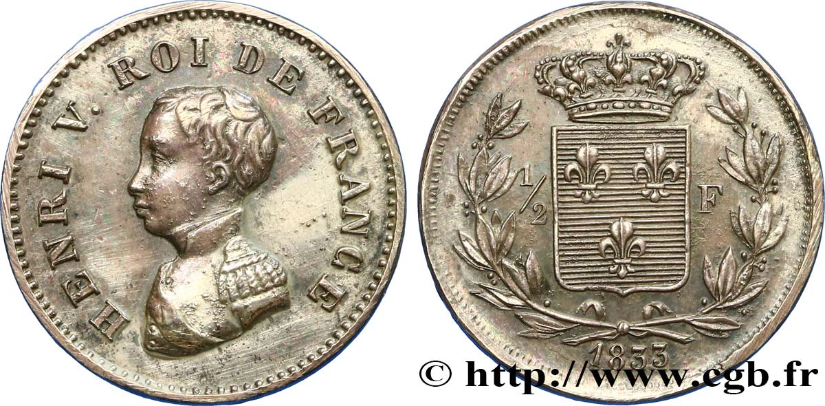 1/2 franc, buste habillé 1833  VG.2714  MS62 