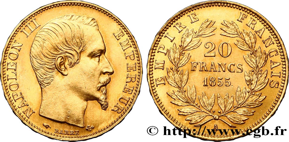 20 francs or 1855 Paris F.531/4 MS63 