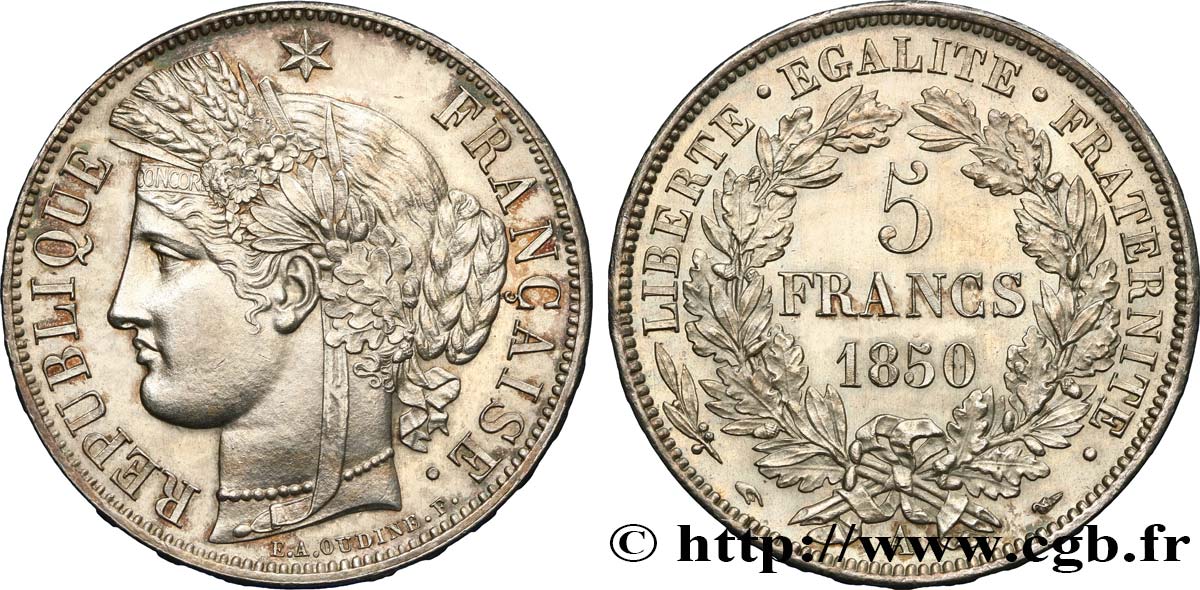 5 francs Cérès Deuxième république 1850 Paris F.327/4 SC63 