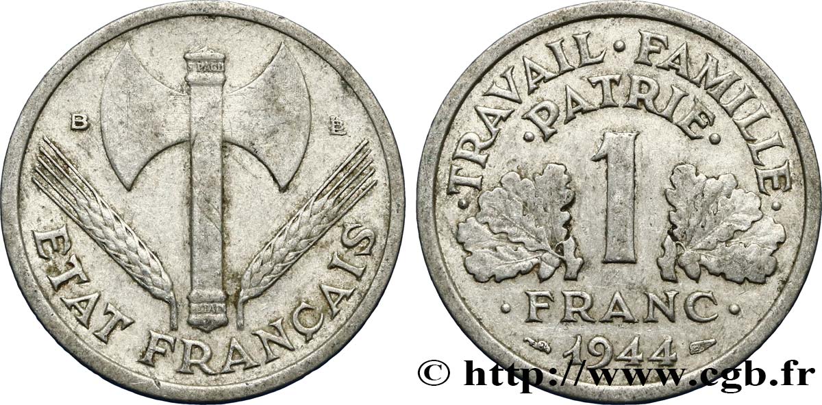 1 franc Francisque, légère 1944 Beaumont-Le-Roger F.223/6 TTB40