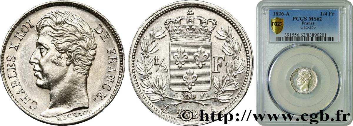 1/2 franc Charles X 1826 Paris F.180/2 SPL62 PCGS