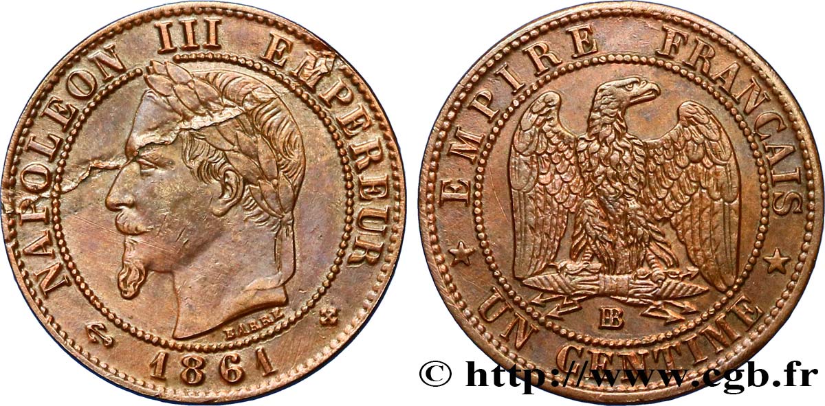 Un centime Napoléon III tête laurée 1861 Strasbourg F 103 2 fmd 428282