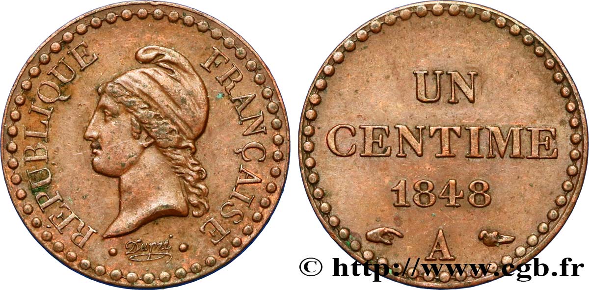 Un centime Dupré, IIe République 1848 Paris F.101/1 XF48