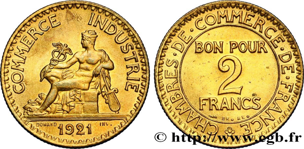 2 francs Chambres de Commerce 1921  F.267/3 AU58 