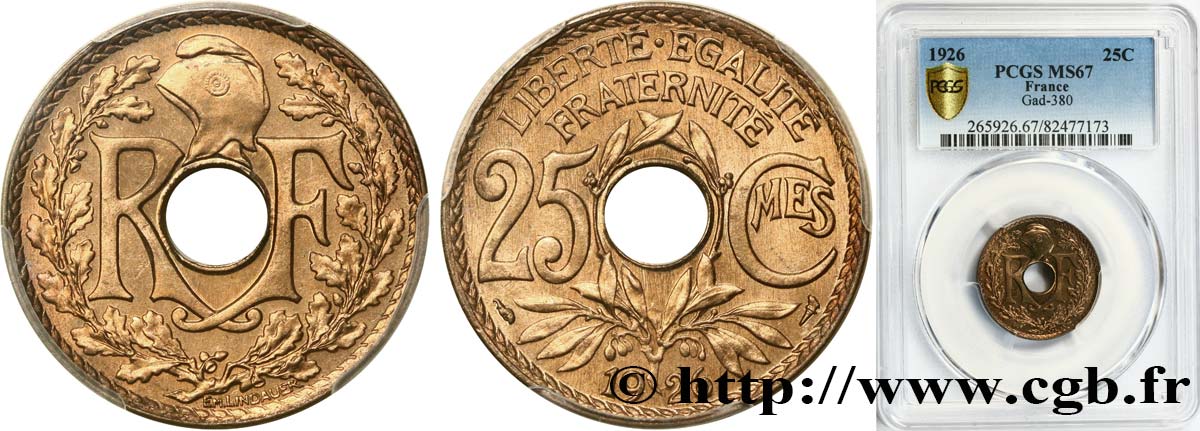 25 centimes Lindauer 1926  F.171/10 FDC67 PCGS