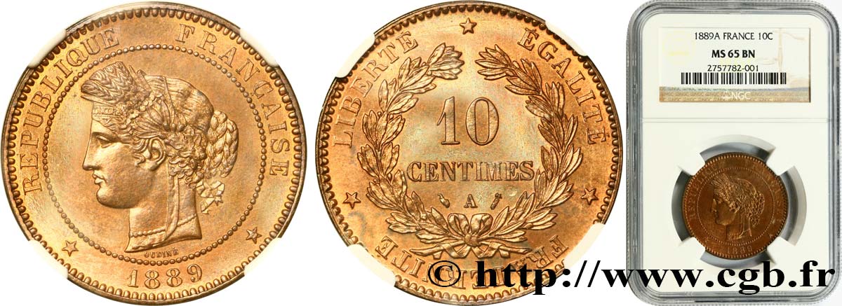 10 centimes Cérès 1889 Paris F.135/34 ST65 NGC