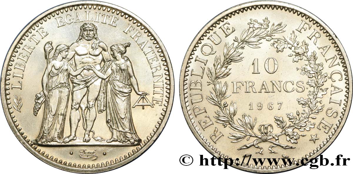 10 francs Hercule 1967  F.364/5 MS63 