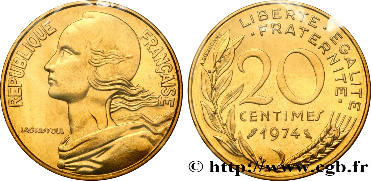 20 centimes Marianne 1974 Pessac F.156/14 MS68 