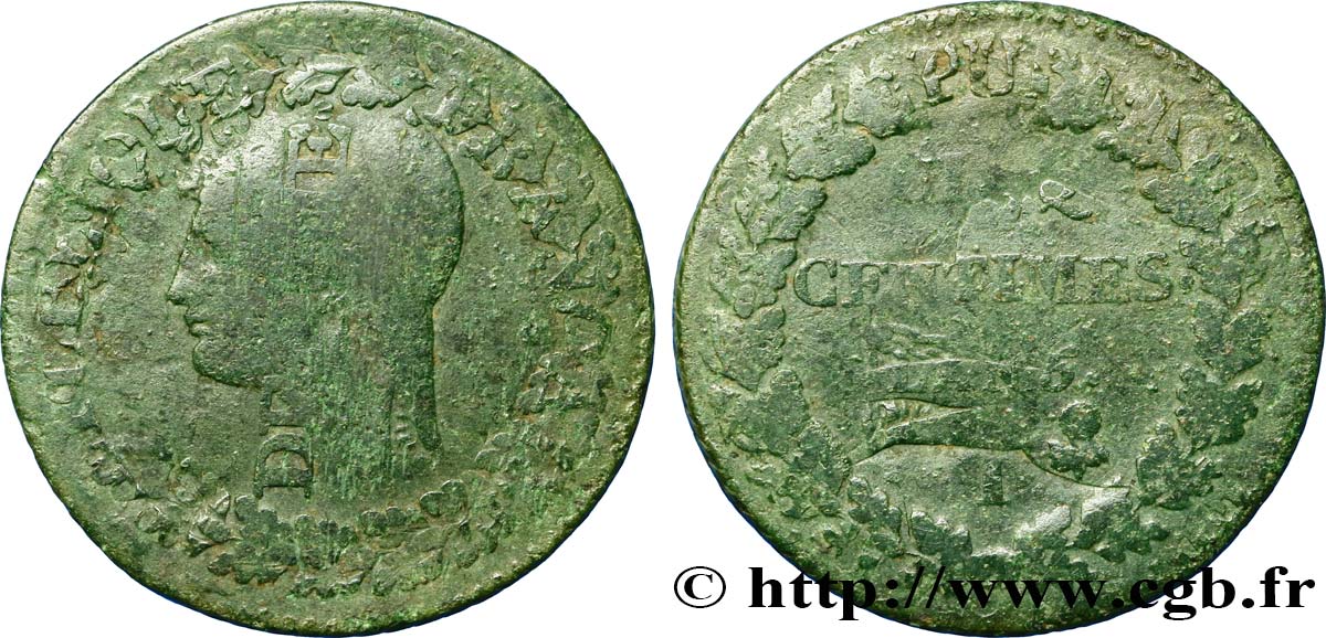 Cinq centimes Dupré, grand module,  refrappage  du décime 1797 Limoges F.114/8 S15 
