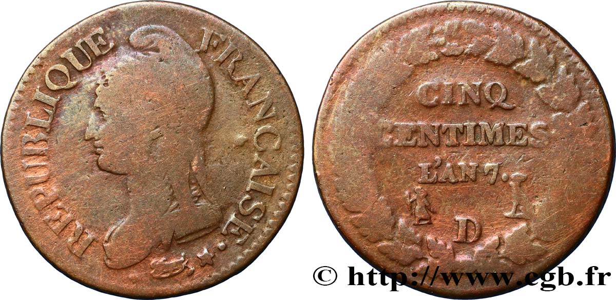 Cinq centimes Dupré, grand module 1799 Lyon F.115/70 BC25 
