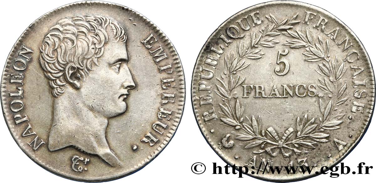 5 francs Napoléon Empereur, Calendrier révolutionnaire 1805 Paris F.303/2 AU50 