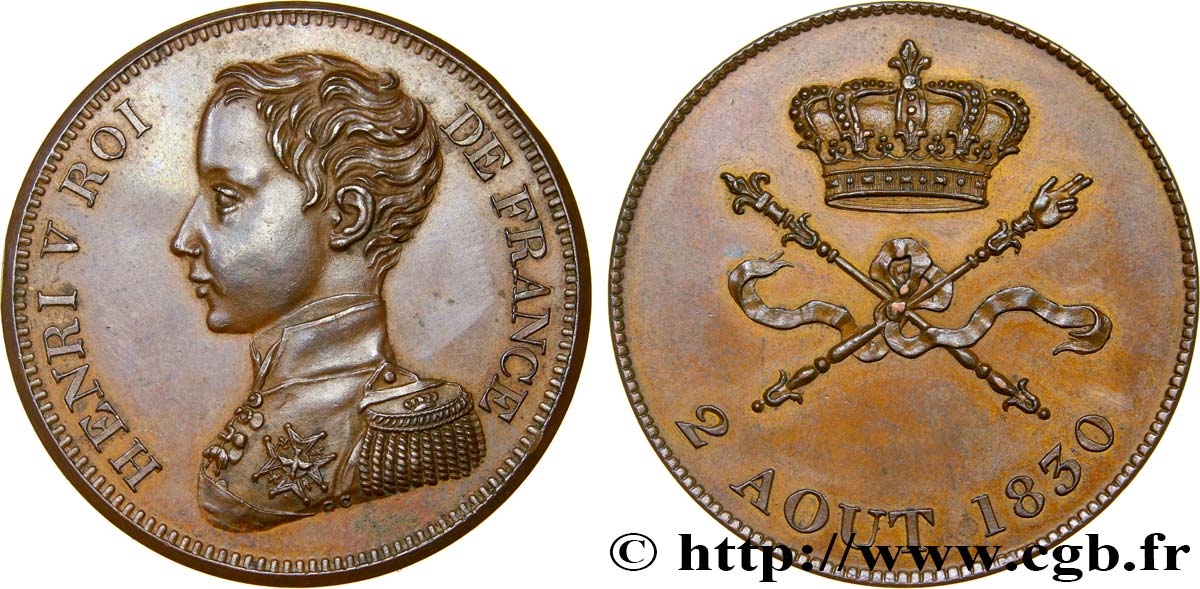 Module de 5 francs pour l’avènement d’Henri V 1830  VG.2687  SPL60 