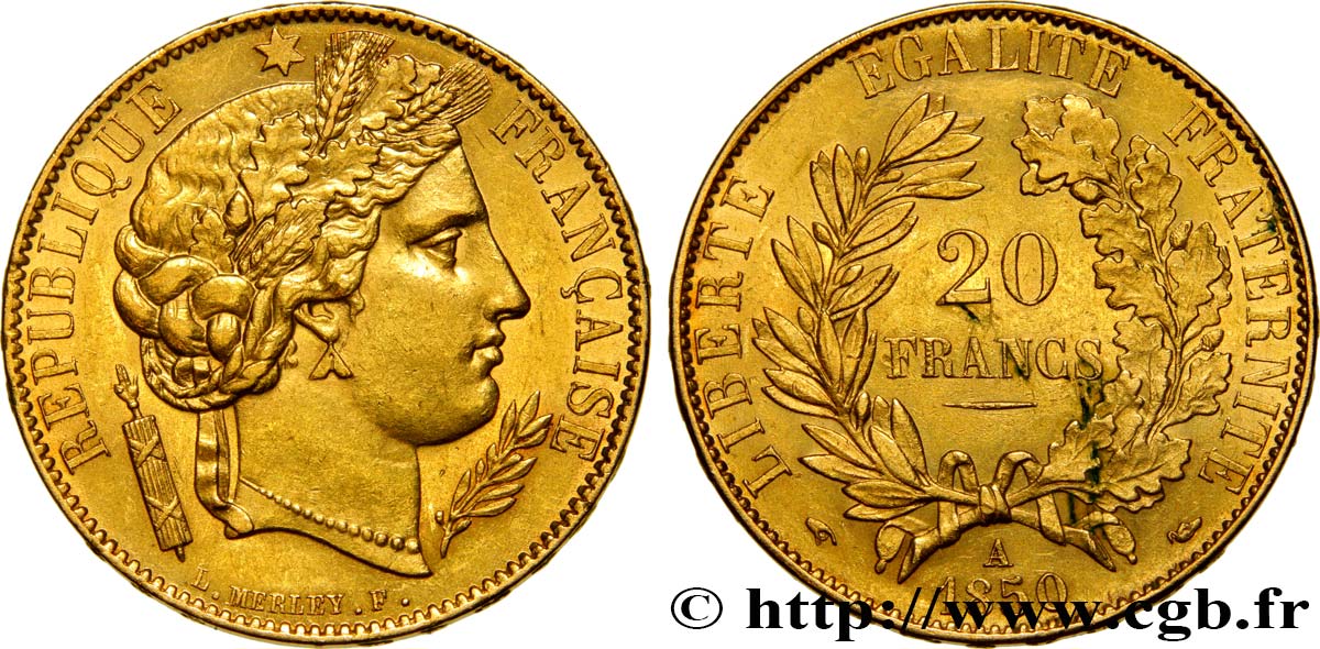 20 francs or Cérès 1850 Paris F.529/3 SUP58 