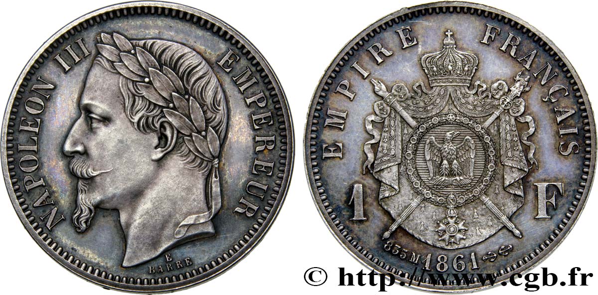 Essai de 1 franc Napoléon III, tête laurée 1861 Paris VG.3584  SC64 