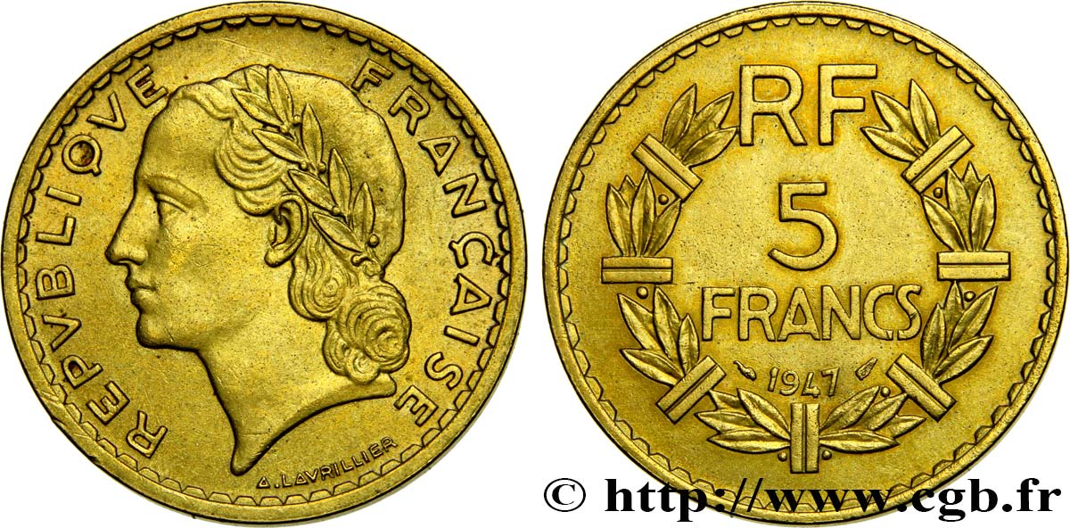 5 francs Lavrillier, bronze-aluminium 1947  F.337/9 AU50 