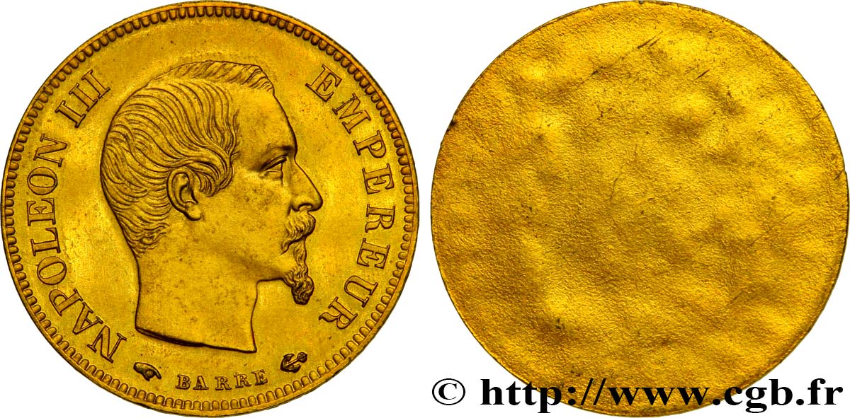 Essai Uniface de 10 francs or Napoléon III, tête nue, en Bronze doré 1856 Paris VG.3465  MS63 