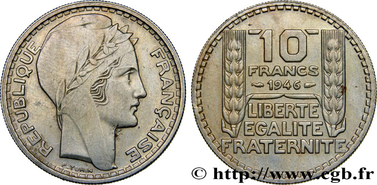 10 francs Turin, grosse tête, rameaux longs 1946 Paris F.361/3 SS48 