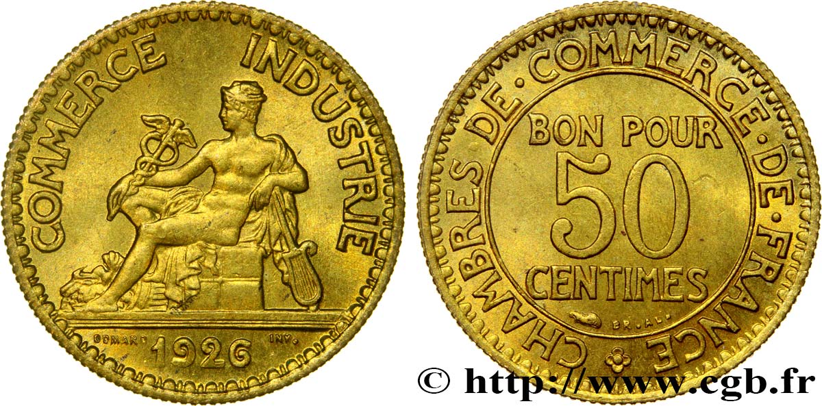 50 centimes Chambres de Commerce 1926 Paris F.191/8 MS64 
