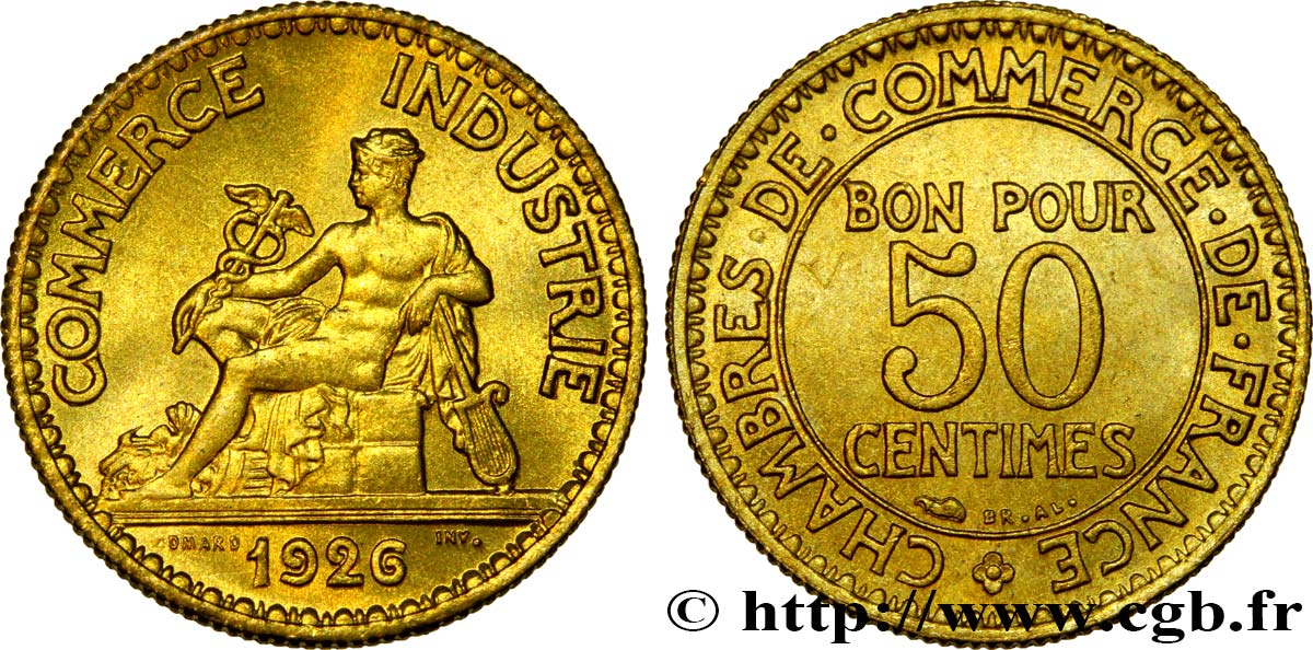 50 centimes Chambres de Commerce 1926 Paris F.191/8 FDC65 