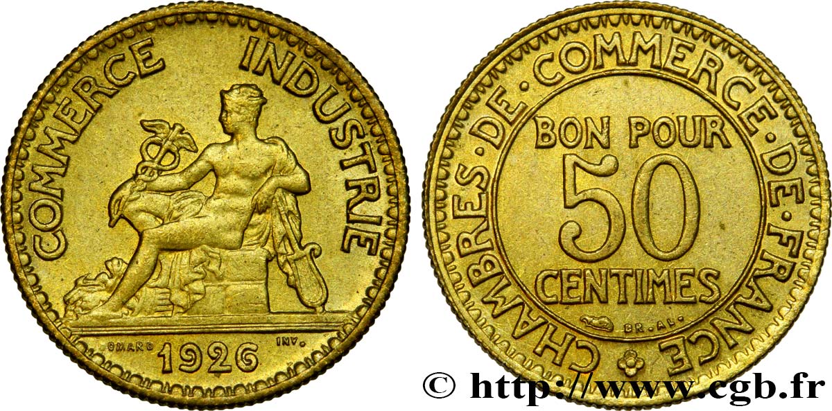50 centimes Chambres de Commerce 1926 Paris F.191/8 AU55 