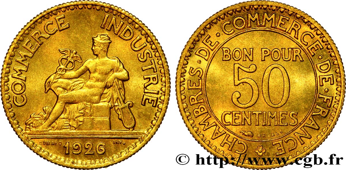 50 centimes Chambres de Commerce 1926 Paris F.191/8 MS63 