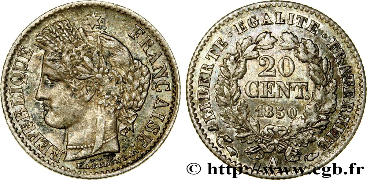 20 centimes Cérès, IIe République 1850 Paris F.146/3 SS52 
